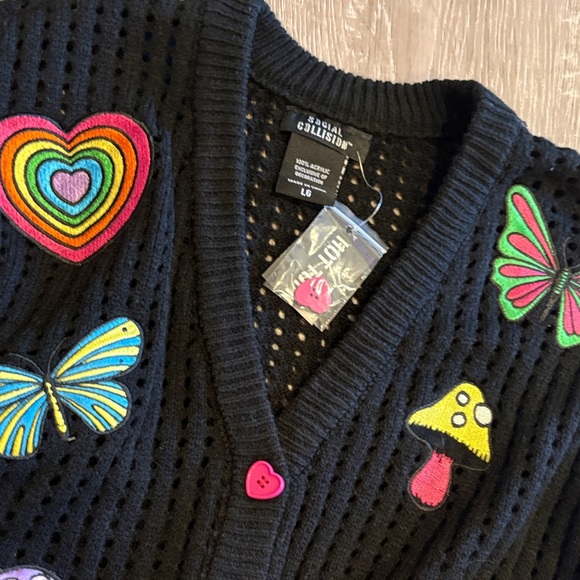 Dolls Kill Black Cardigan with Colorful Embroidery - Picture 4 of 5